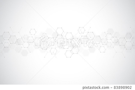 Illustration of the abstract background of molecules. Molecular structures or chemical engineering, genetic research, innovation technology. Scientific, technical, or medical concept Illustration of the abstract background of molecules. Molecular structures or chemical engineering, genetic research, innovation technology. Scientific, technical, or medical concept 83898902