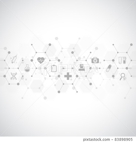 Illustration of medical background and healthcare technology with flat icons and symbols. Design template of concept and idea for health care business, innovation medicine, health safety, science Illustration of medical background and healthcare technology with flat icons and symbols. Design template of concept and idea for health care business, innovation medicine, health safety, science 83898905