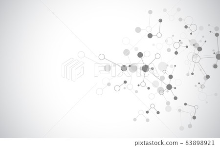 Illustration of molecular structure and genetic engineering, molecules DNA, neural network, scientific research. Abstract background for innovation technology, science, healthcare, and medicine Illustration of molecular structure and genetic engineering, molecules DNA, neural network, scientific research. Abstract background for innovation technology, science, healthcare, and medicine 83898921