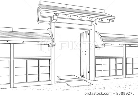 漫畫風格鋼筆劃插畫日式_門 83899273