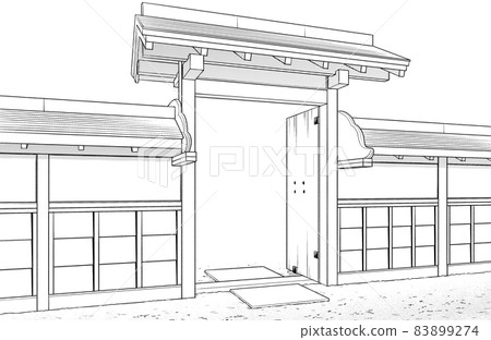 漫畫風格鋼筆劃插畫日式_門 83899274