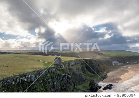 Aerial view of Downhill at the Mussenden Temple in County Londonderry in Northern Ireland 83900394