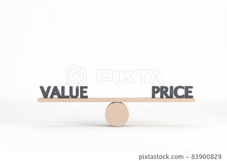 words value and price on wooden seesaw balancing on white background words value and price on wooden seesaw balancing on white background 83900829