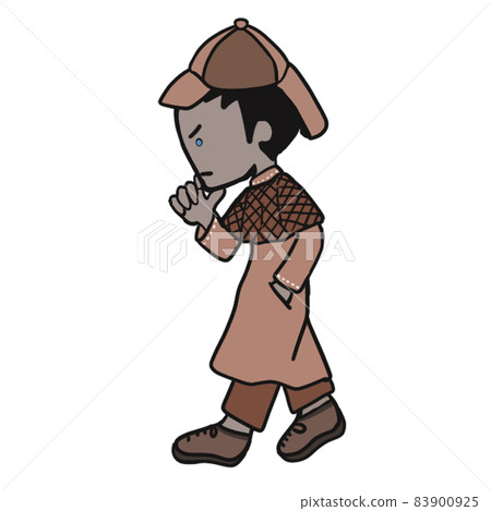 Middle-aged detective walking with his hand on his chin (male 2) 83900925