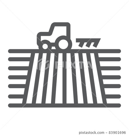 Tractor on field line icon, farming and agriculture, plowing sign vector graphics, a linear pattern on a white background, eps 10. Tractor on field line icon, farming and agriculture, plowing sign vector graphics, a linear pattern on a white background, eps 10. 83901696