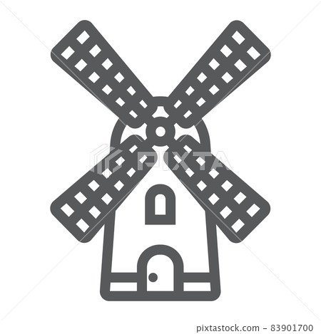 Windmill line icon, farming and agriculture, farm mill sign vector graphics, a linear pattern on a white background, eps 10. Windmill line icon, farming and agriculture, farm mill sign vector graphics, a linear pattern on a white background, eps 10. 83901700