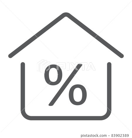 Real estate business line icon, real estate and home, home percent sign vector graphics, a linear pattern on a white background, eps 10. 83902389