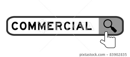 Search banner in word commercial with hand over magnifier icon on white background 83902835