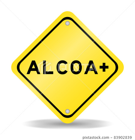 Yellow color transportation sign with word ALCOA plus(Abbreviation of Attributable, Legible, Contemporaneous, Original and Accurate) on white background 83902839
