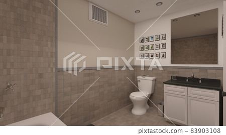 Apartment with a bedroom, living room, kitchen and bathroom 3d illustration Apartment with a bedroom, living room, kitchen and bathroom 3d illustration 83903108