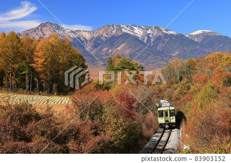 Koyama line of autumn leaves and Yatsugatake mountain 83903152