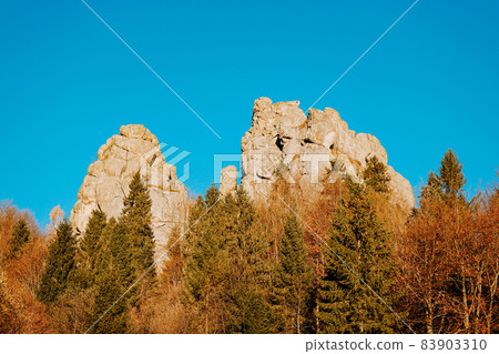 National park with rocks background. Thousand year old fortress of Tustan National park with rocks background. Thousand year old fortress of Tustan 83903310