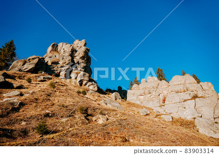 National park with rocks background. Thousand year old fortress of Tustan 83903314
