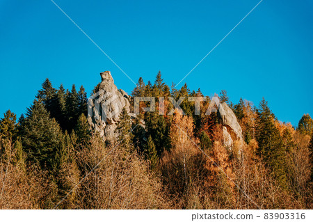National park with rocks background. Thousand year old fortress of Tustan National park with rocks background. Thousand year old fortress of Tustan 83903316