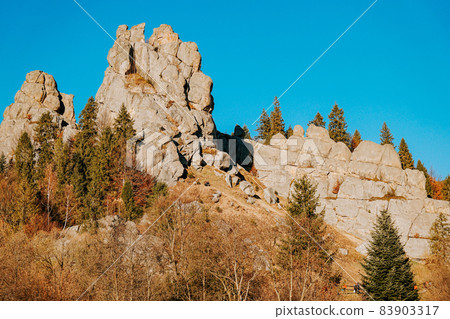 National park with rocks background. Thousand year old fortress of Tustan National park with rocks background. Thousand year old fortress of Tustan 83903317