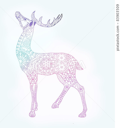 Beautiful hand drawn boho style, nature Christmas deer for adult anti stress Coloring 83903509