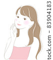 Illustration of a long-haired woman who feels moisturized on her bare skin and smiles 83904183