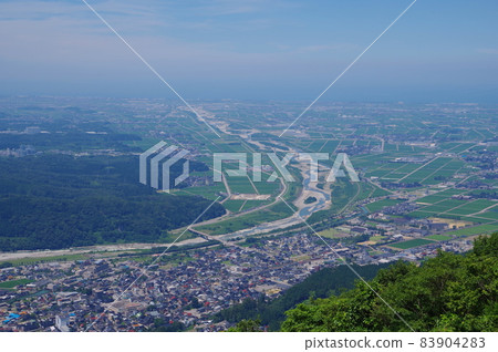 View of the Kanazawa Plain Tedori River alluvial fan from the Shishiku Highland Hakusan Tedori River Geopark 83904283