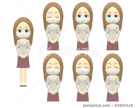 [Facial expression A] Caucasian female knit straight front 83904324