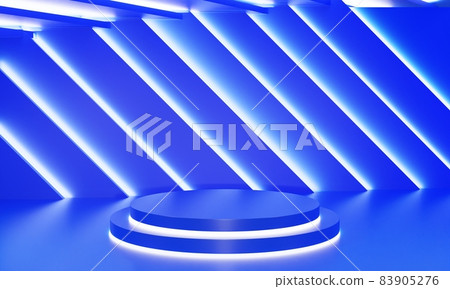 blue podium with showcase in the studio room.3d rendering. 83905276