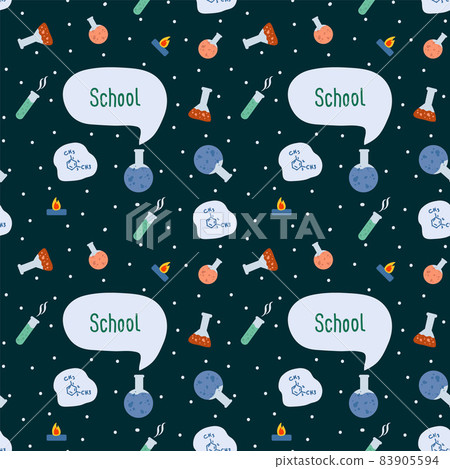 Pattern learning in schools. Cartoon background with the Inscription School. Children's textile substrate for Chemistry lesson. Pattern learning in schools. Cartoon background with the Inscription School. Children's textile substrate for Chemistry lesson. 83905594
