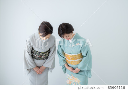 兩個穿和服的女人,參觀和服,素色 兩個穿和服的女人,參觀和服,素色 83906116