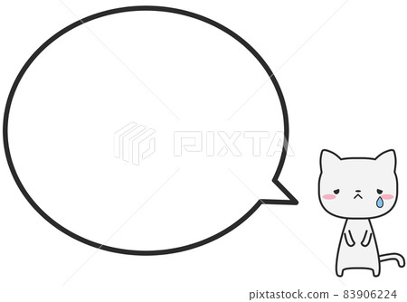 一隻悲傷的白貓和一個簡單的圓形氣球 83906224