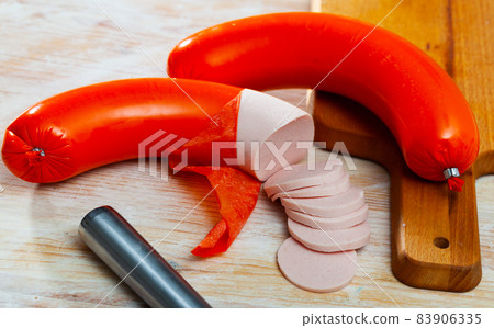 Slices of pork sausage Mortadella 83906335