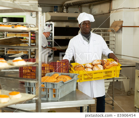 Portrait of successful baker during daily work in bakeshop Portrait of successful baker during daily work in bakeshop 83906454