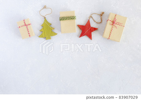 Christmas and New Year flatlay composition on grey background Christmas and New Year flatlay composition on grey background 83907029