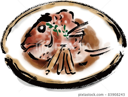 Japanese style hand-painted brush illustration of sea bream helmet boiled 83908243