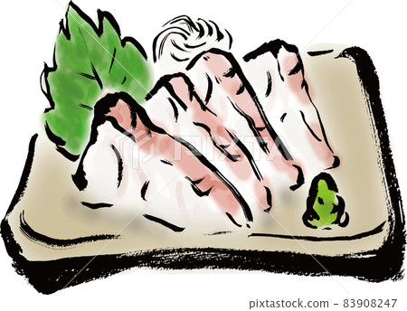 Japanese style hand-drawn brush illustration of sea bream sashimi 83908247