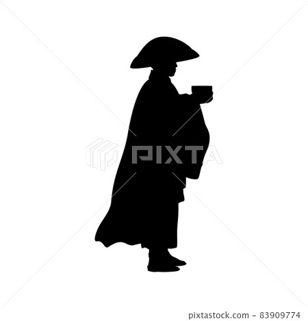 Silhouette traditional Japanese Buddhist monk with donation bowl. 83909774
