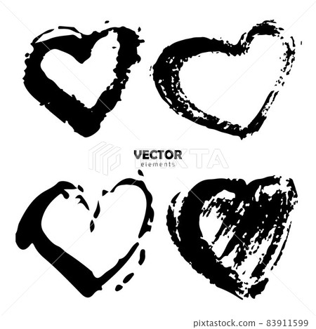 Vector Set of Brush Heart Love Black color on white background. Hand painted grange elements. Ink drawing. Dirty artistic design . Place for text, quote, information, company name. Vector Set of Brush Heart Love Black color on white background. Hand painted grange elements. Ink drawing. Dirty artistic design . Place for text, quote, information, company name. 83911599