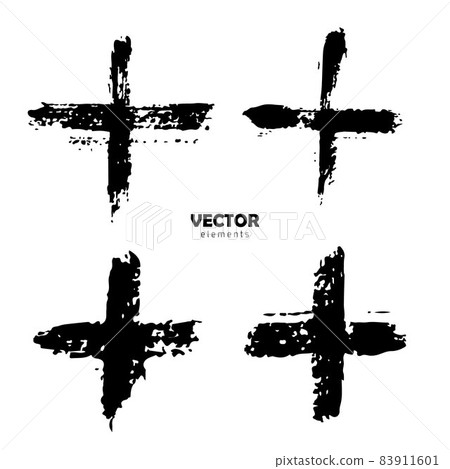Vector Set of Brush Cross Pluse Black color on white background. Hand painted grange elements. Ink drawing. Dirty artistic design . Place for text, quote, information, company name. Vector Set of Brush Cross Pluse Black color on white background. Hand painted grange elements. Ink drawing. Dirty artistic design . Place for text, quote, information, company name. 83911601