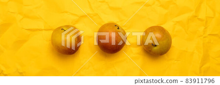 Delicious ripe organic plums on yellow background, copy space. Top view, flat lay Delicious ripe organic plums on yellow background, copy space. Top view, flat lay 83911796