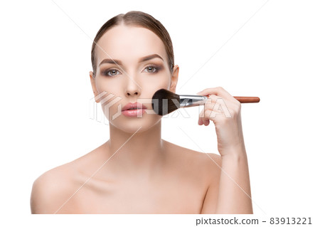 Beautiful Young Woman with Clean Fresh Skin isolated on white background 83913221