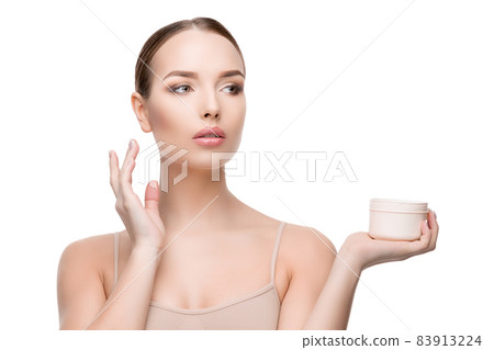 Beautiful Young Woman with Clean Fresh Skin isolated on white background 83913224