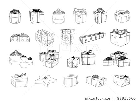 Present Boxes Illustrations in Art Ink Style 83913566