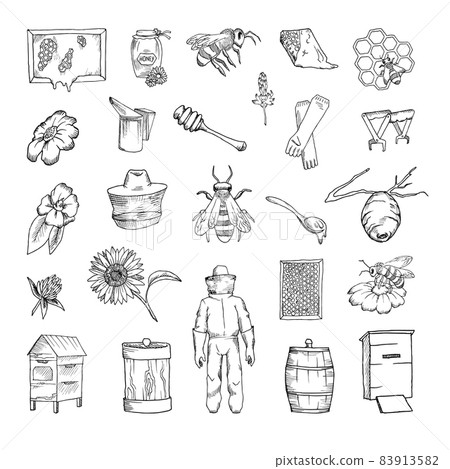 Beekeeping Illustrations in Art Ink Style 83913582