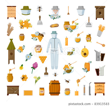 Set Illustrations of Beekeeping 83913583