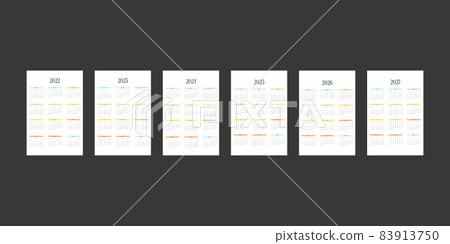 2022 2023 2024 2025 2026 2027 calendar template in classic strict style with multicolor elements. Monthly calendar individual schedule minimalism restrained design for business notebook. Week starts 2022 2023 2024 2025 2026 2027 calendar template in classic strict style with multicolor elements. Monthly calendar individual schedule minimalism restrained design for business notebook. Week starts 83913750