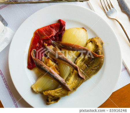 Top view of Catalan escalivada with anchovy fillets 83916246