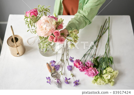 Bouquet 016. step by step installation of flowers in a vase. Flowers bunch, set for home. Fresh cut flowers for decoration home. European floral shop. Delivery fresh cut flower. 83917424