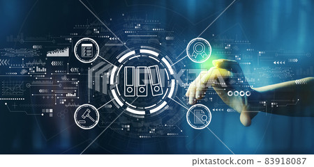 Compliance theme with hand pressing a technology screen Compliance theme with hand pressing a technology screen 83918087