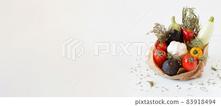 Organic vegetables in a paper bag, banner Organic vegetables in a paper bag, banner 83918494