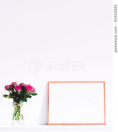 Rose gold frame on white furniture, luxury home decor and design for mockup, poster print and printable art, online shop showcase Rose gold frame on white furniture, luxury home decor and design for mockup, poster print and printable art, online shop showcase 83918985