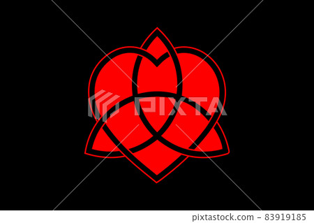 Celtic love knot, intertwined heart shape and Triquetra, Everlasting Love symbol knot. Red Logo icon Valentines concept, vector tattoo isolated on black background Celtic love knot, intertwined heart shape and Triquetra, Everlasting Love symbol knot. Red Logo icon Valentines concept, vector tattoo isolated on black background 83919185