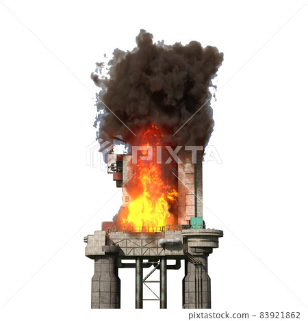 Ruined building in flames isolated on white 3d illustration Ruined building in flames isolated on white 3d illustration 83921862