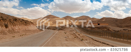 Panoramic view of Israel-Egypt border along the Route 10 - closed military road along the boundary 83925786